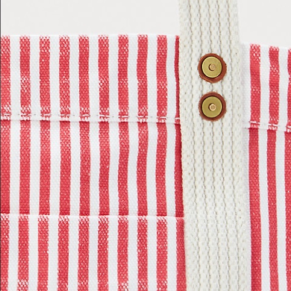 NWT POLO RALPH LAUREN Canvas Striped Med Tote Red - Picture 5 of 8